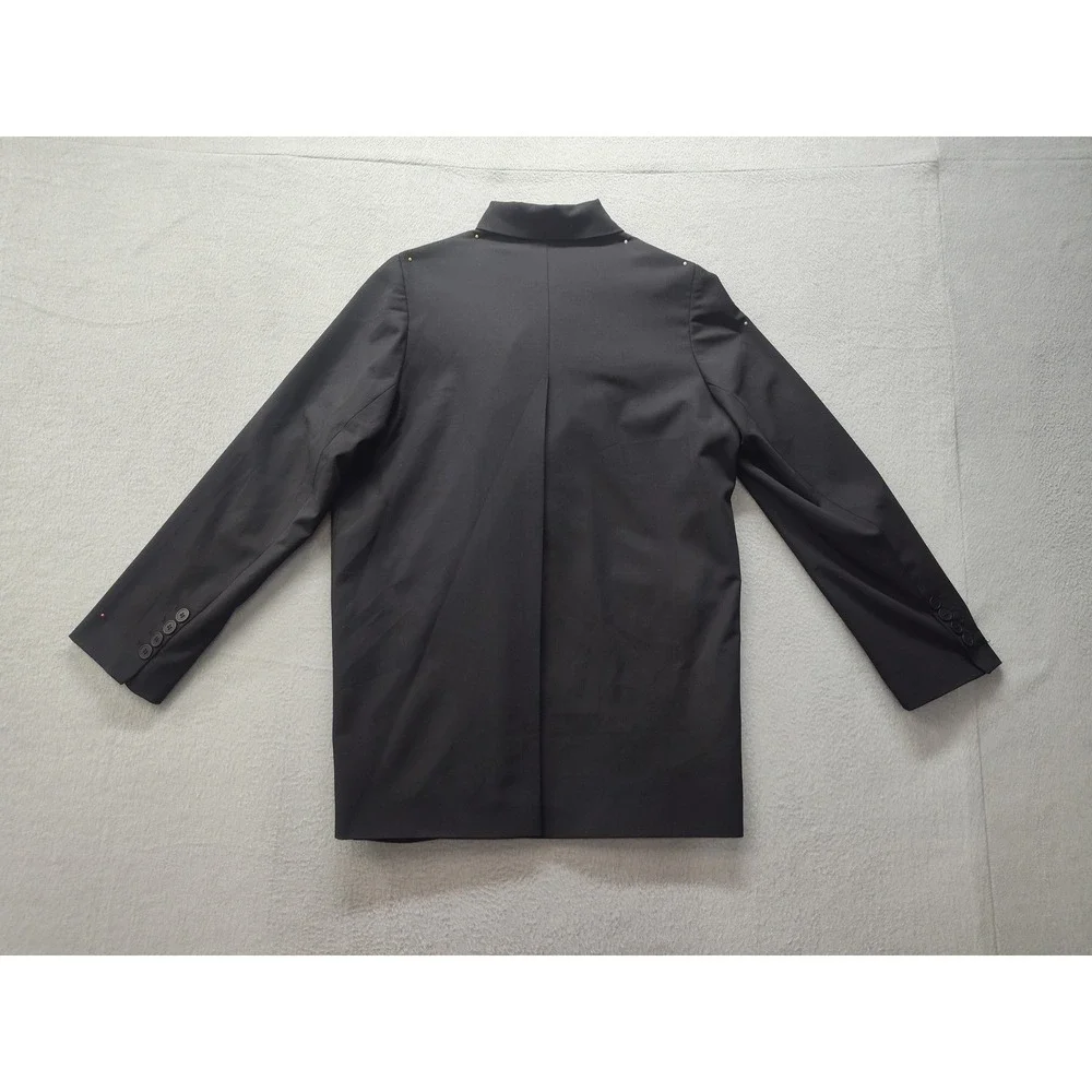 Olenich Black Asymmetrical Single Button Wool Blend Blazer Coat Womens Medium